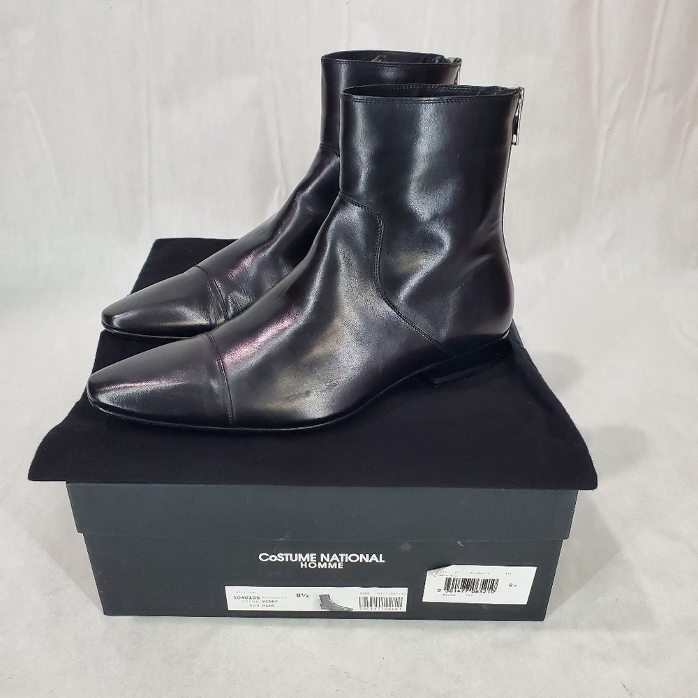 NWT Costume National Homme Mens Leather Boots Shoes Zippered Black Made in Italy